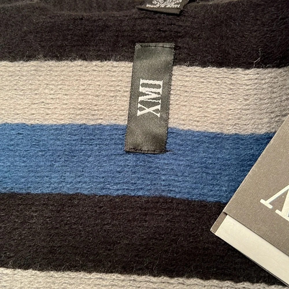 NWT XMI Striped Scarf in Blue, Black, and Gray